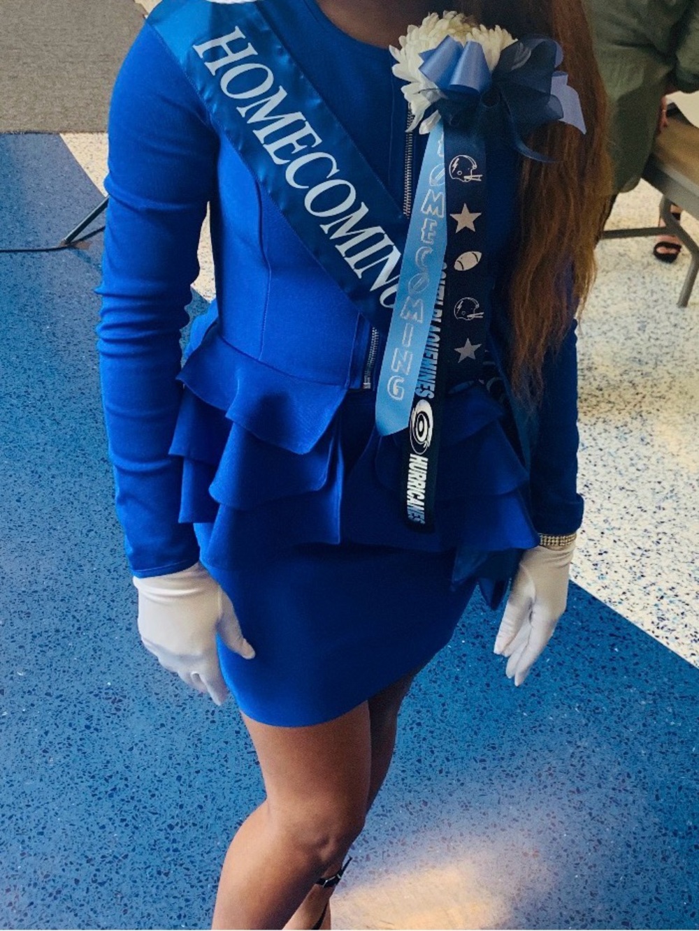Royal Blue Peplum Homecoming Dress with Long Sleeves